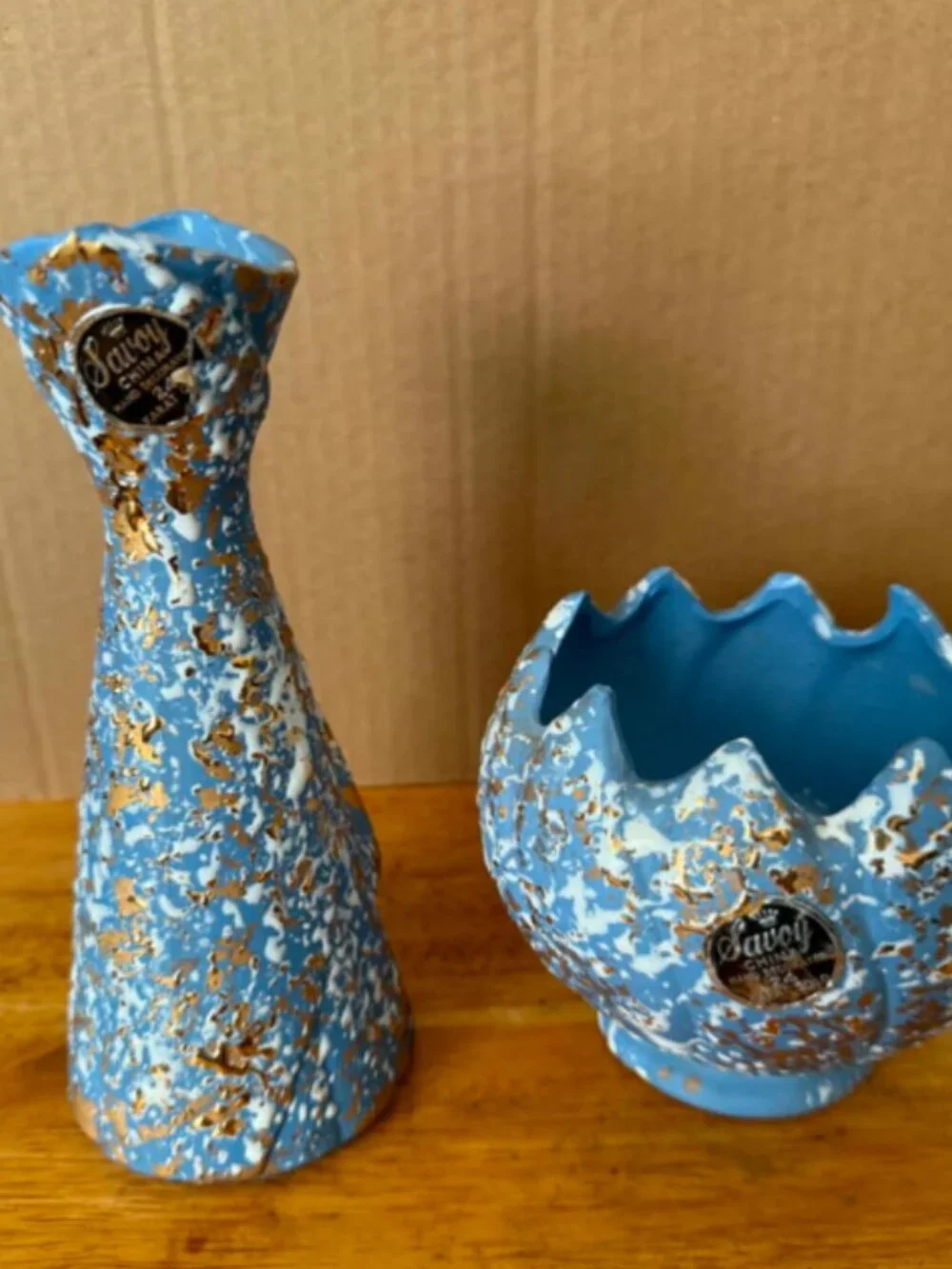 Savoy China Hand‑Decorated Vase & Bowl Set – 24 K Gold Accents